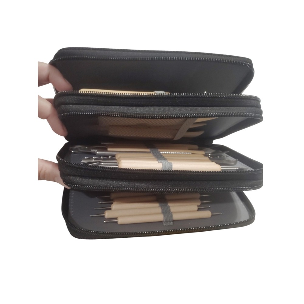 Unbranded 40+ Piece Pottery Clay Sculpting Tool Set Black Zippered Case Sponges